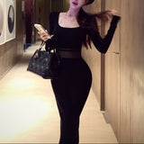 ウエストシースルーニットワンピース（2COLOR）AO1814