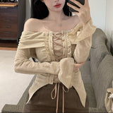 レースアップオフショルカットソーAT1392