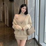 Vネックニット+タイトワンピース（2COLOR）AS1706