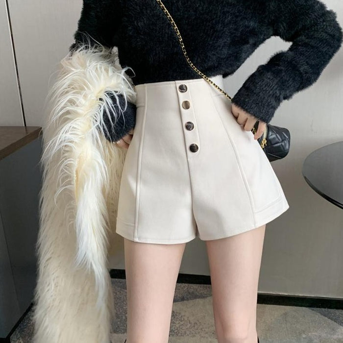ホワイトショートパンツ ボタン付き フロントボタン付きショートパンツ（2COLORS）AB1033 – SNACC