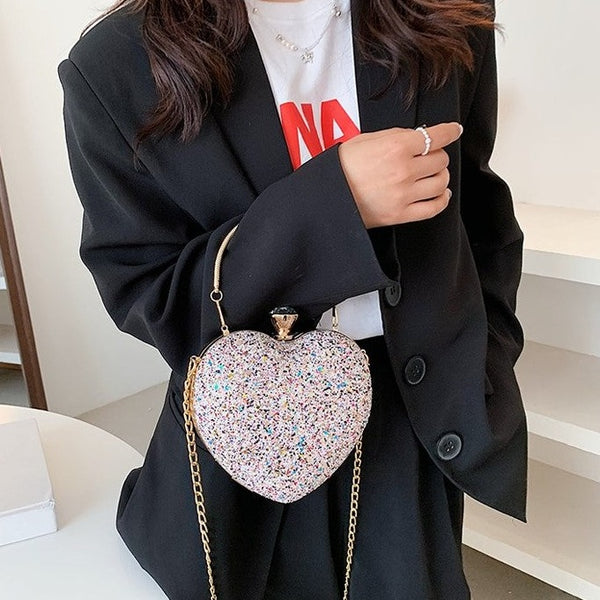 ‎♥ ハートモチーフミニバッグ イエロー 黄色 バケツバッグ レディース バイカラー[品番：AGCW0002262
